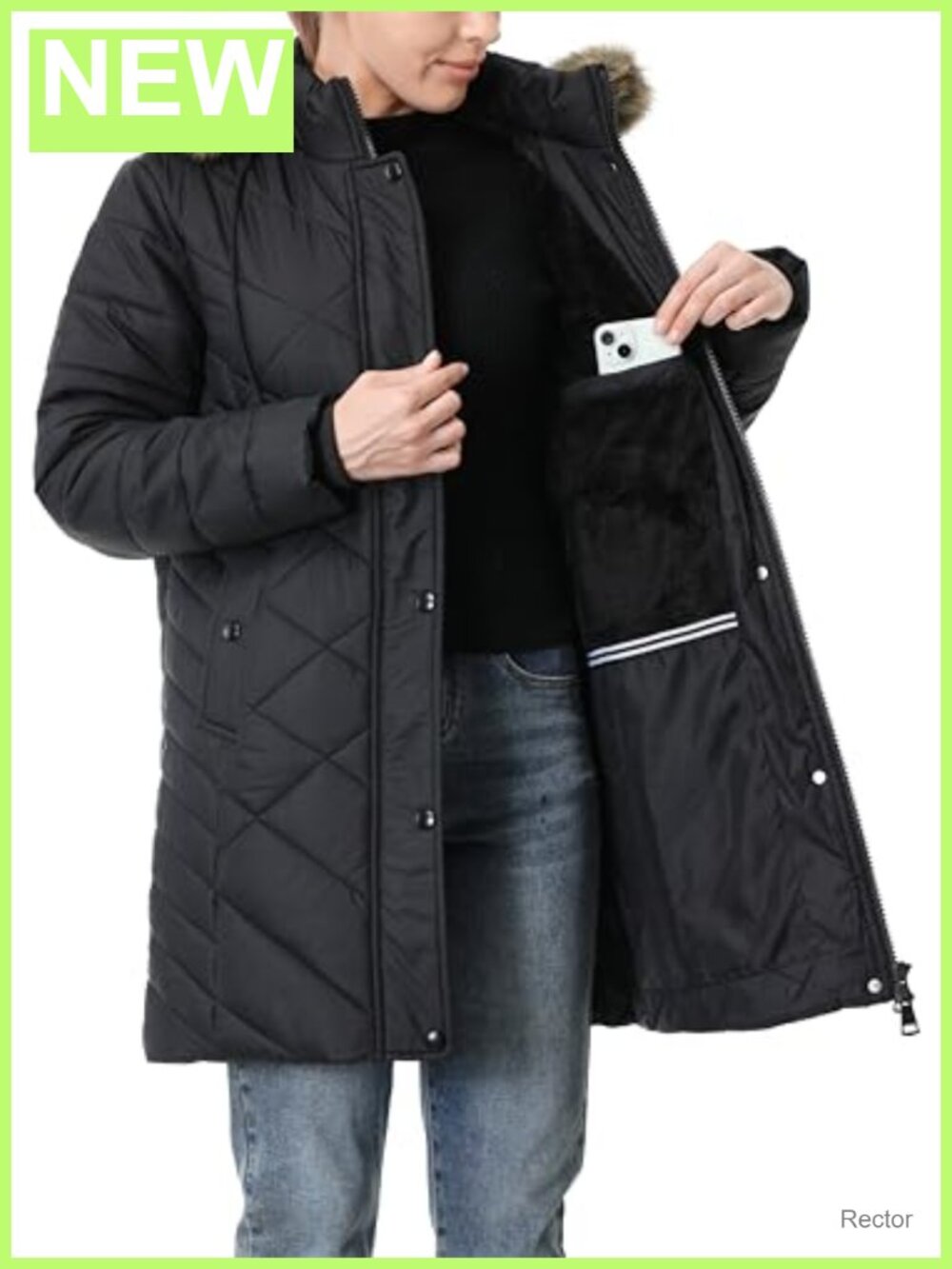 Long Warm Winter Down Jacket Fleece Lined Hooded Quilted Coat - Picture 6 of 6